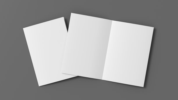 半折叠的传单A4小册子模拟灰色背景图片下载