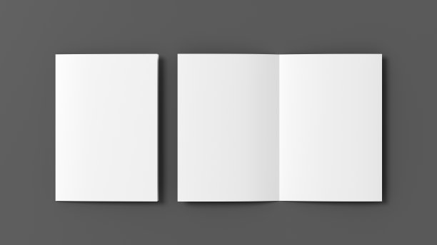 半折叠的传单A4小册子模拟灰色背景图片下载