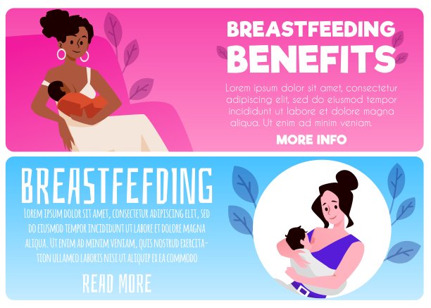 母乳喂养信息网页横幅设置，平面矢量插图。图片下载
