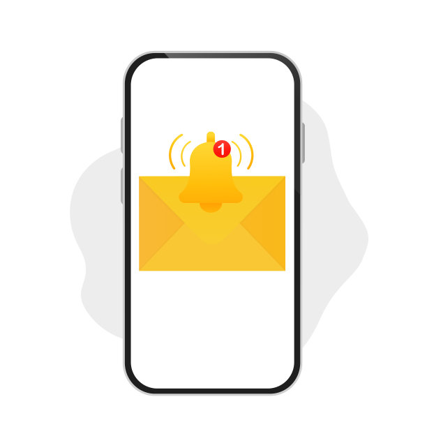 一封电子邮件和电话上的金戒指。新的传入消息，发送一封信。发送和接收电子信息。带有红色通知按钮的电话。矢量图图片下载