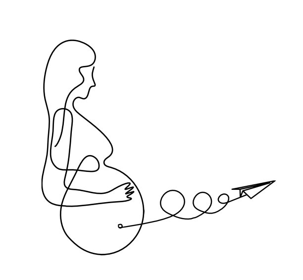 母亲剪影身体用纸飞机作为线条画在白色的图片图片下载