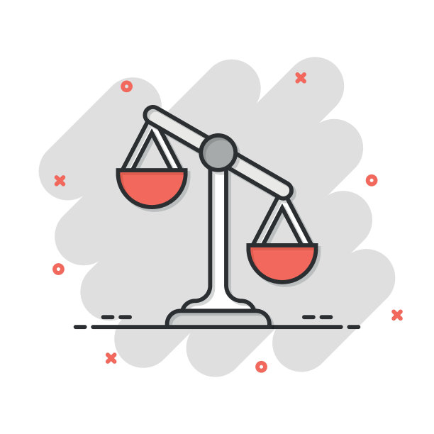 鳞片图标在漫画风格。天秤座卡通矢量插图孤立的背景。质量比较飞溅效果标志经营理念。图片下载