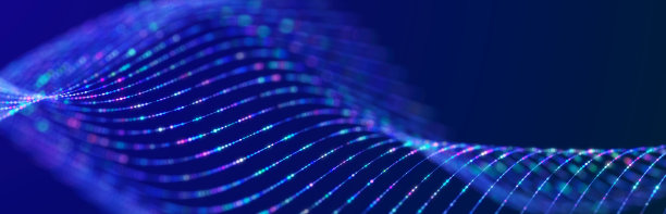 颗粒流。紫色背景与许多发光粒子。信息技术背景。3 d渲染。图片下载