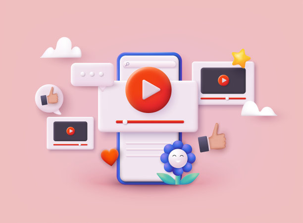 视频频道在线图标。视频窗口在空中飞行。互联网视频剪辑和管的概念。3D网络矢量插图。图片下载