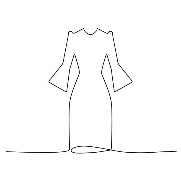 一线画裙子，连续线女人衣服，单一轮廓美女长袍画，女人衣服图片下载