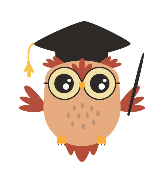 可爱的卡通智慧猫头鹰在学术帽平图标图片下载