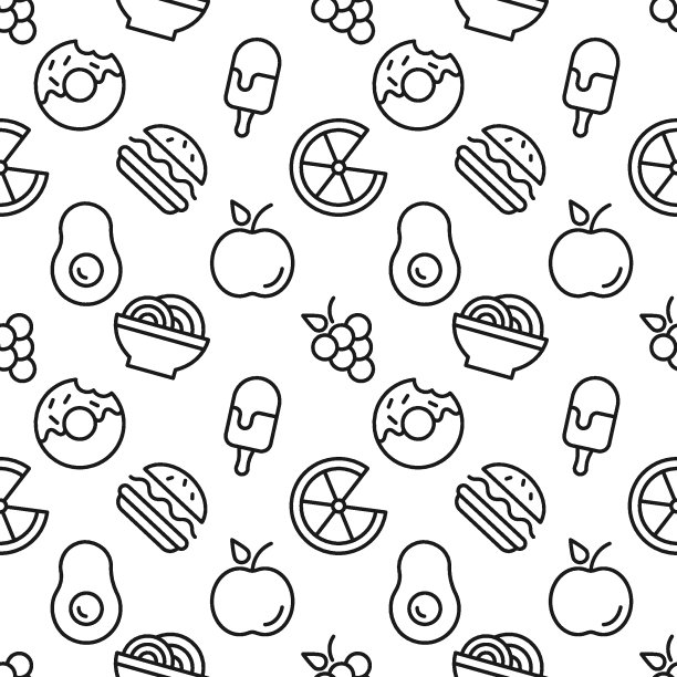 矢量无缝模式的食物网站，包装，印刷，明信片，网站，应用程序图片下载