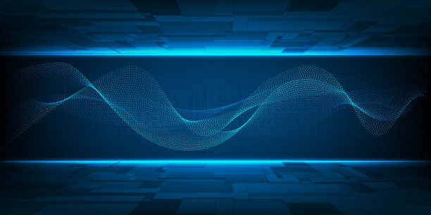 矢量插图的未来数字水平空间与网络波形和数字元素抽象蓝色未来科技艺术品。未来和数字技术概念。图片下载