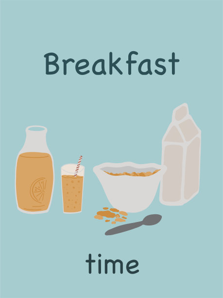 早餐时间玉米片，牛奶和新鲜橙汁图片下载