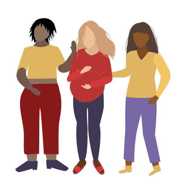 白底上三个不同的女孩。黑色大码的女人，怀孕的金发和黑发图片下载