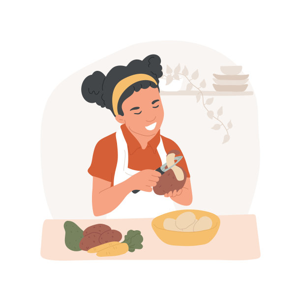 剥蔬菜孤立卡通矢量插图。图片下载