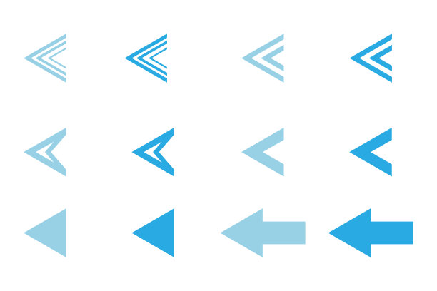 将蓝色箭头图标隔离在白色背景上。向量图片下载