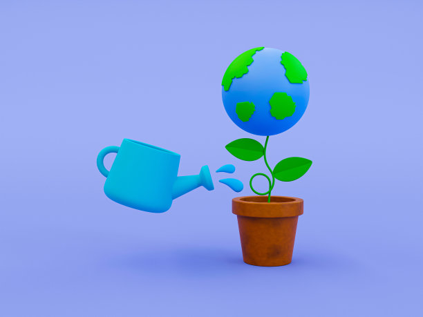 3d拯救世界的概念。地球日概念。浇壶，星球如花。三维渲染插图。图片下载