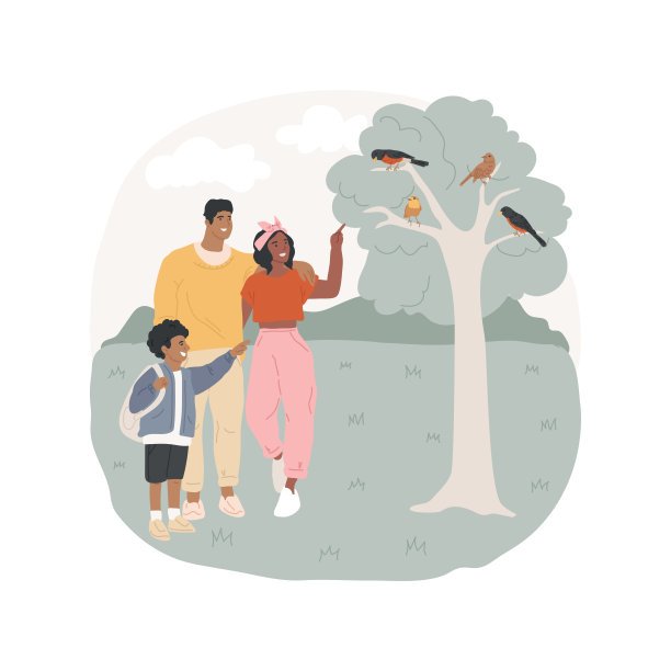 观鸟孤立的卡通矢量插图。图片下载