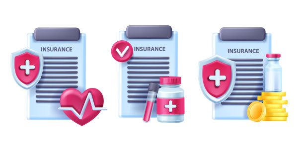 3D医疗健康保险矢量图标集，医疗盾牌，保护家庭药丸保健概念。图片下载