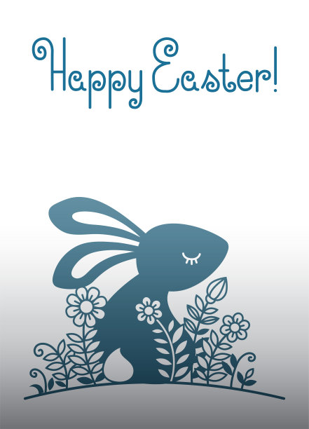 矢量手绘剪影插图与复活节兔子和花。美丽的垂直横幅与短信复活节快乐，复活节背景卡图片下载