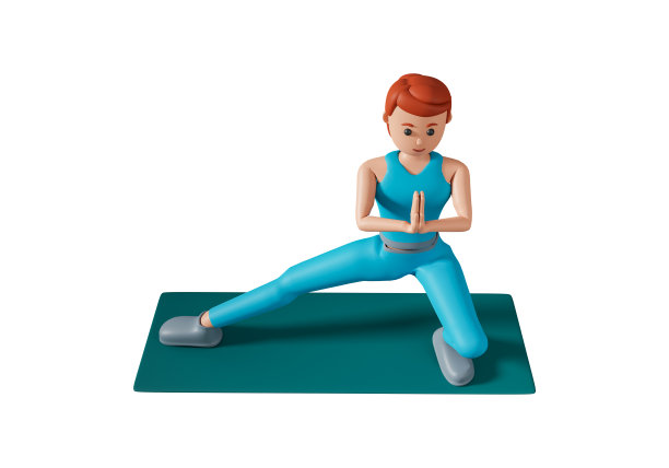 三维插图的妇女做瑜伽锻炼。一个女孩做伸展运动的瑜伽三维插图孤立在白色背景图片下载
