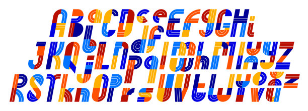 运动游戏字体，矢量复古潮流几何字母集图片下载