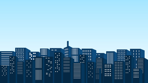 清晨的阴影与蓝天的城市轮廓与高楼大厦图片下载