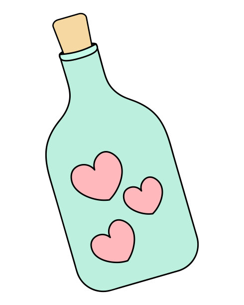 一瓶爱。心脏被锁在玻璃瓶里。卡通风格。玻璃容器被软木塞堵住了。图片下载