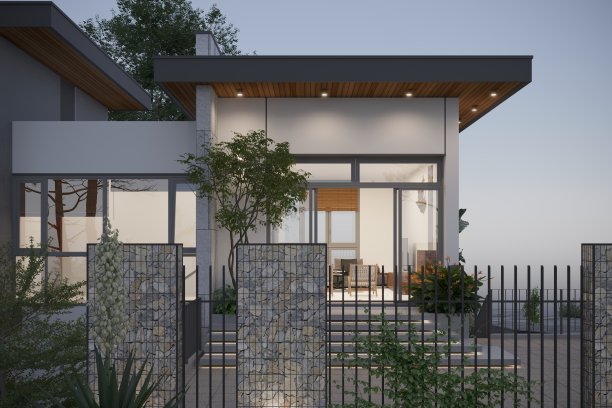 村庄房屋在晚上的3d渲染图片下载