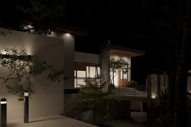 村庄房屋在晚上的3d渲染图片下载