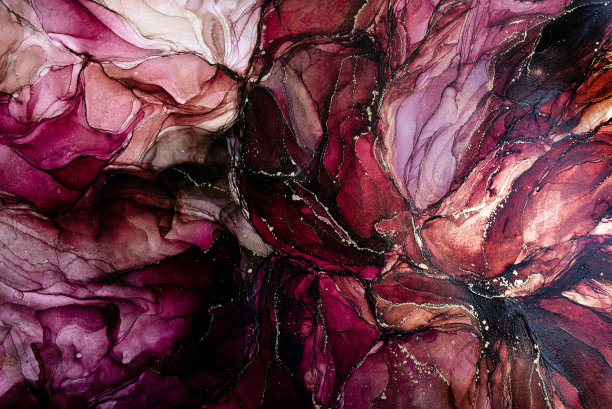 奢华的抽象背景以酒精墨手法粉、紫、金液体绘画图片下载