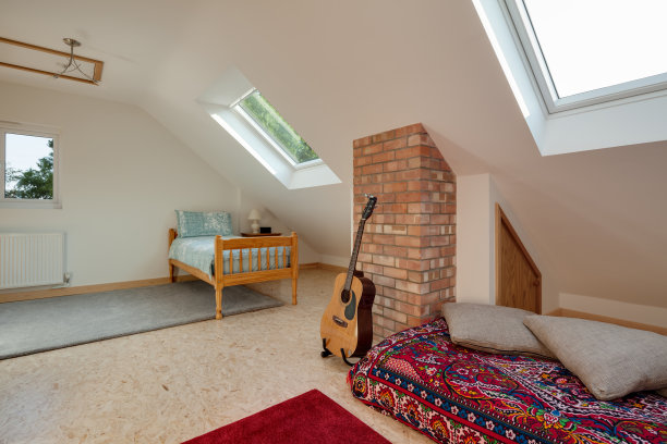 带吉他的阁楼卧室图片下载