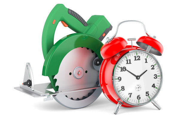 带闹钟的圆锯。三维渲染图片下载