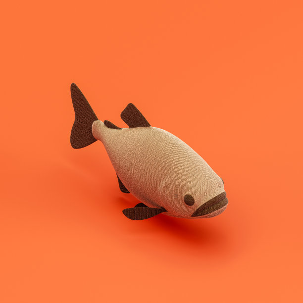 水虎鱼娃娃，布制fidh标本，单鱼从等距视图，手工海洋动物，3d渲染图片下载