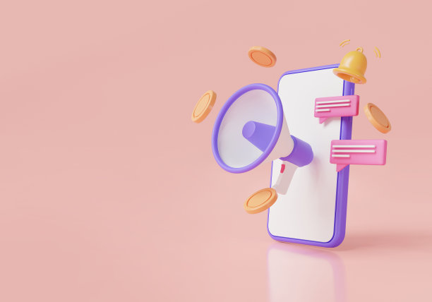 手机自带扩音器、通知、硬币和语音泡泡。企业营销理念。扩音器图标，广告和推广，在线推广。三维图标渲染图图片下载