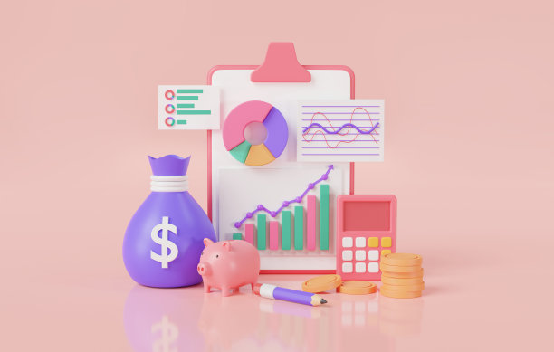 企业财务图表关于会计和货币概念。财务发展、财务分析、统计、财务报表、预算管理。三维图标渲染图图片下载