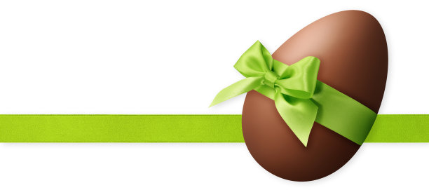 复活节快乐装饰巧克力蛋用浅绿色闪亮的缎带蝴蝶结，孤立在白色背景上。模板标签，礼品贺卡，促销购物横幅或门票销售价格图片下载