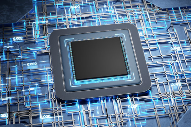 电路板处理器芯片运行人工智能、神经网络和云计算数据数字化。3 d渲染。图片下载