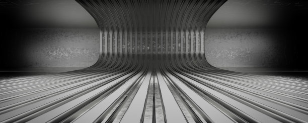 隧道走廊。黑暗未来现代车库展厅。混凝土。金属乏味的东西。反射光滑的空白空间。地下走廊。入口，3D渲染。图片下载