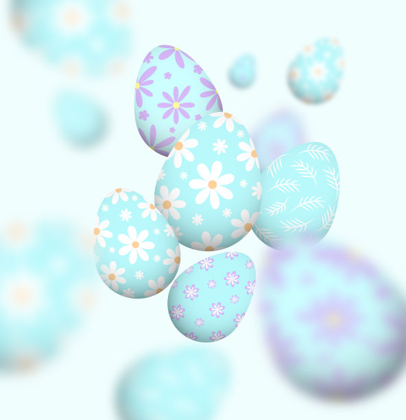 漂浮在蓝色背景上的复活节彩蛋图片下载