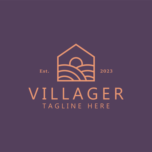 村庄家农场和日出插图。框架形状房子上的自然场景。图片下载