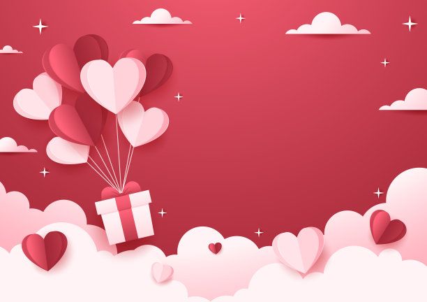 情人节背景与产品展示和心形气球。剪纸风格。图片下载
