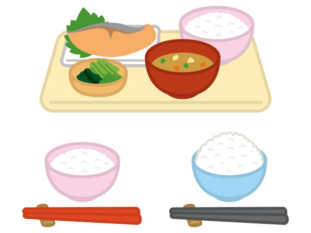 烤鱼配米饭和味增汤图片下载