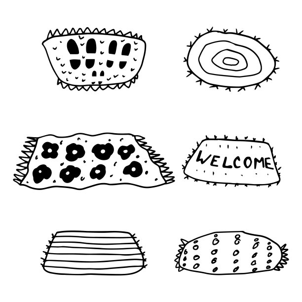 一套可爱的涂鸦欢迎或家庭地毯图片下载