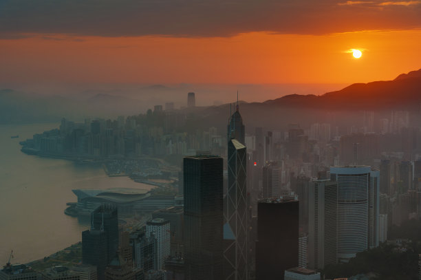 香港维多利亚港的日出图片下载