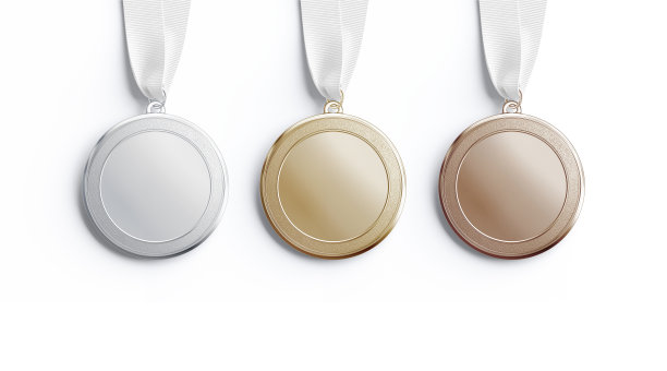 空白金，银，铜牌模型，顶部视图图片下载