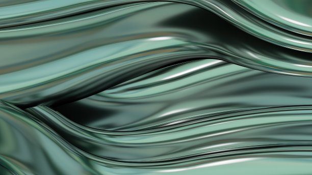 绿色美丽的贝塞尔金属板像流动的河流抽象戏剧性现代豪华豪华高档3D渲染平面设计元素背景材料图片下载