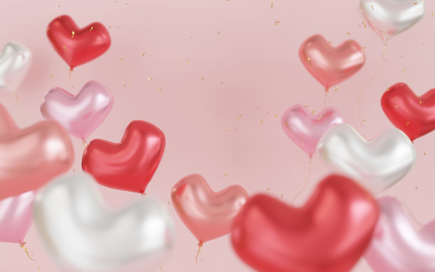 粉色背景的心形气球。情人节快乐的概念。3 d渲染。图片下载