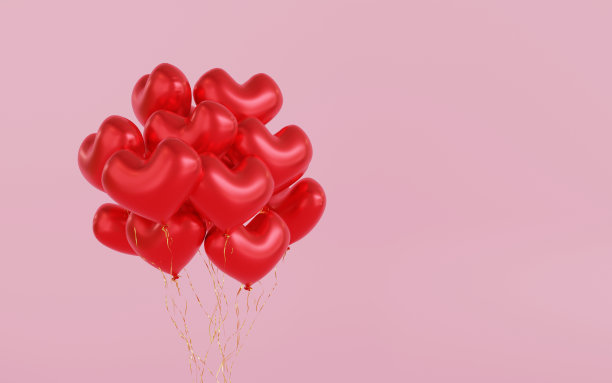 粉色背景的心形气球。情人节快乐的概念。3 d渲染。图片下载