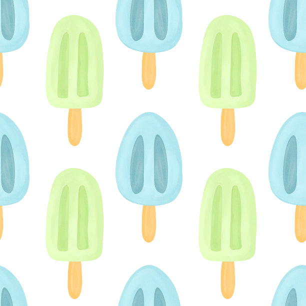 雪糕冰棒水彩无缝图案。夏日冰淇淋数码纸图案，白色背景。图片下载