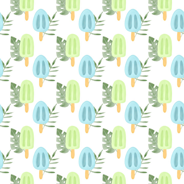 雪糕冰棒水彩无缝图案。夏日冰淇淋数码纸图案，白色背景。图片下载