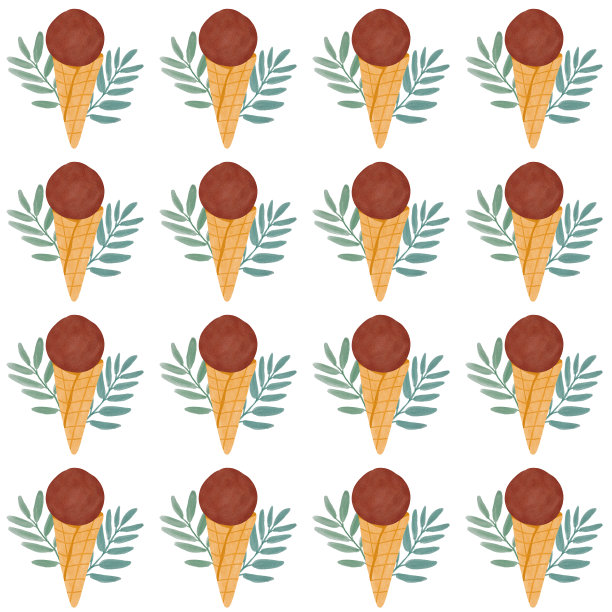 华夫蛋筒冰淇淋水彩无缝图案。夏日冰淇淋数码纸图案，白色背景。图片下载