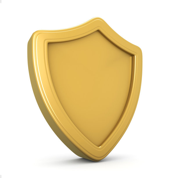 金盾孤立在白底上。保护3 d。安全保护。三维渲染图片下载