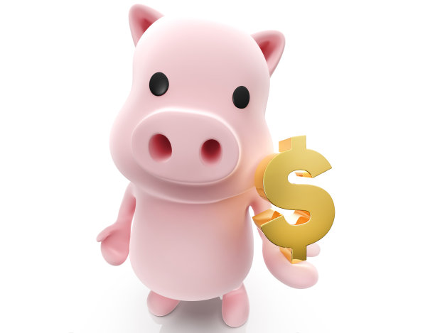 三维猪字符与美元符号隔离在白色背景图片下载